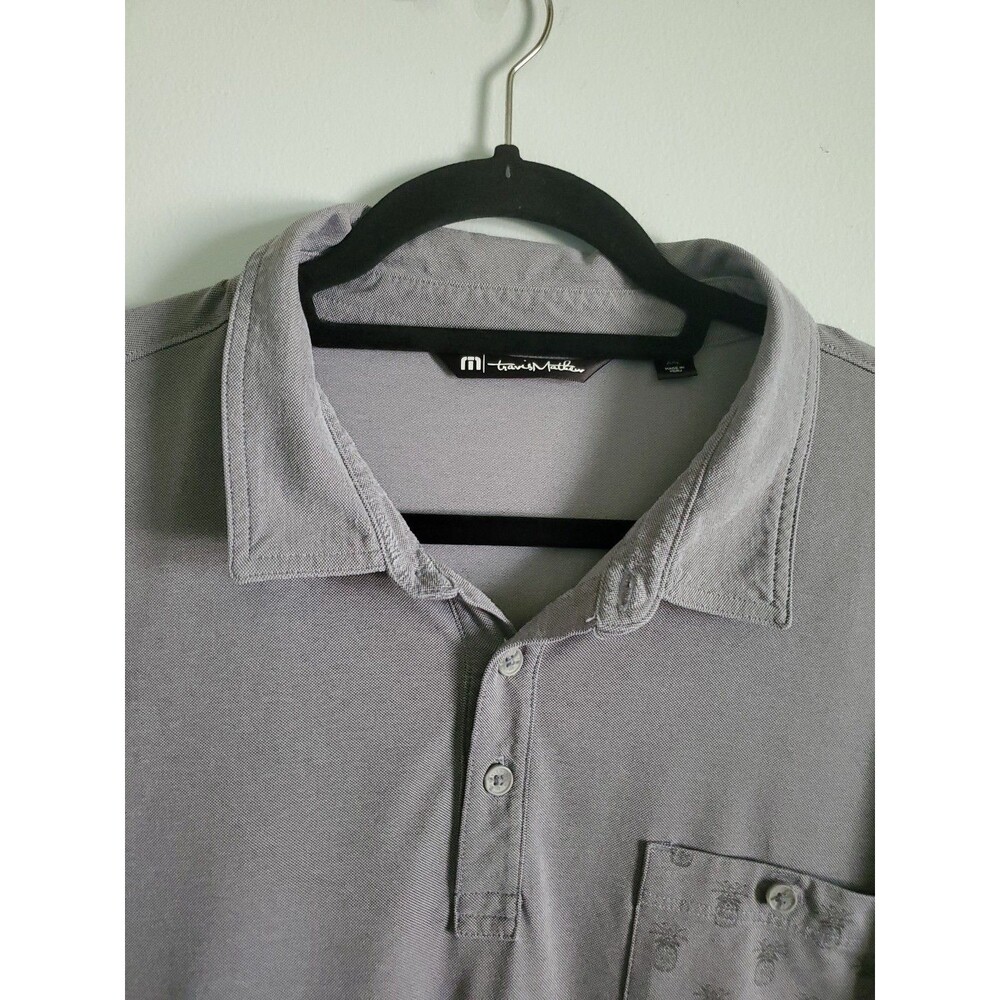 Travis Mathew Polo Shirt Mens XXL Gray Pineapple Pocket Golf Sports Preppy - Picture 2 of 14